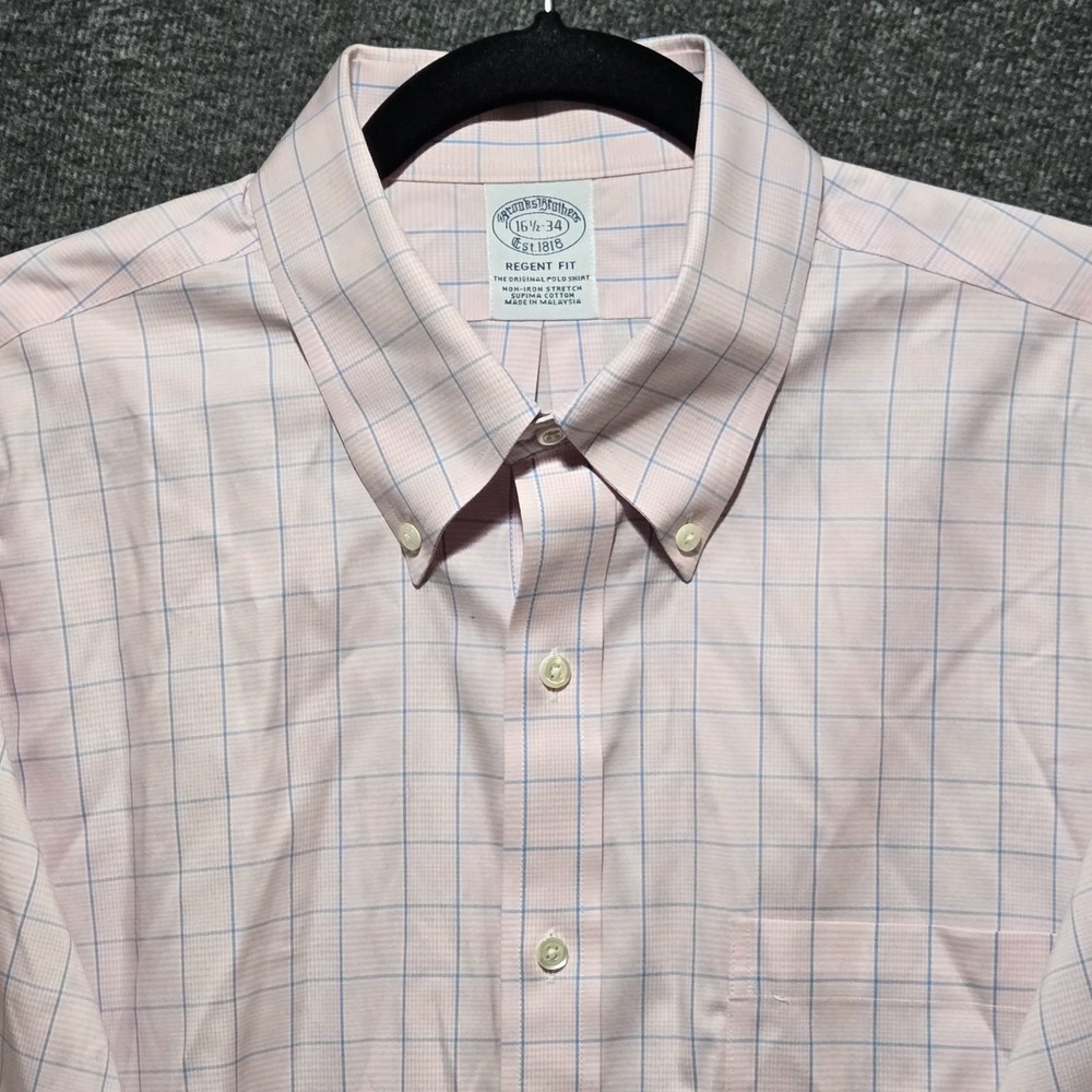 Brooks Brothers Regent Fit Dress Shirt Sz 16/5 34 Supima Cotton Non Iron Check